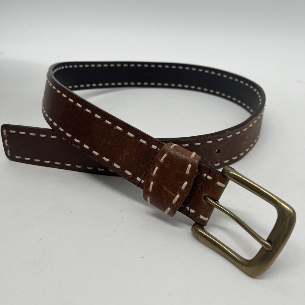 Men's Belt 1-1/2" HEAVY DUTY Accent Stitched Genuine Leather Brown Size 34 M
